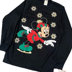 Vintage Disney Minnie Mouse Ice Skating Black Christmas Sweaters M (10-12) 1990s